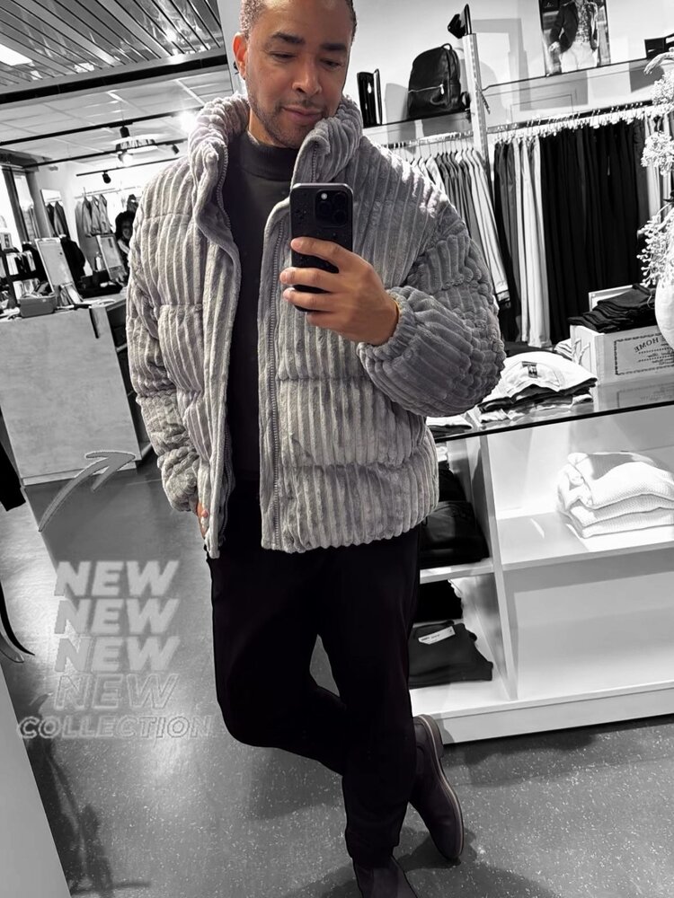 Paris Ribbed Velvet Puffer Jacket-Grey FD50S46