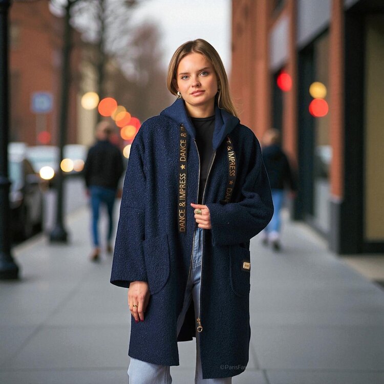 Paris Star Teddy Bear Jacket-Navy