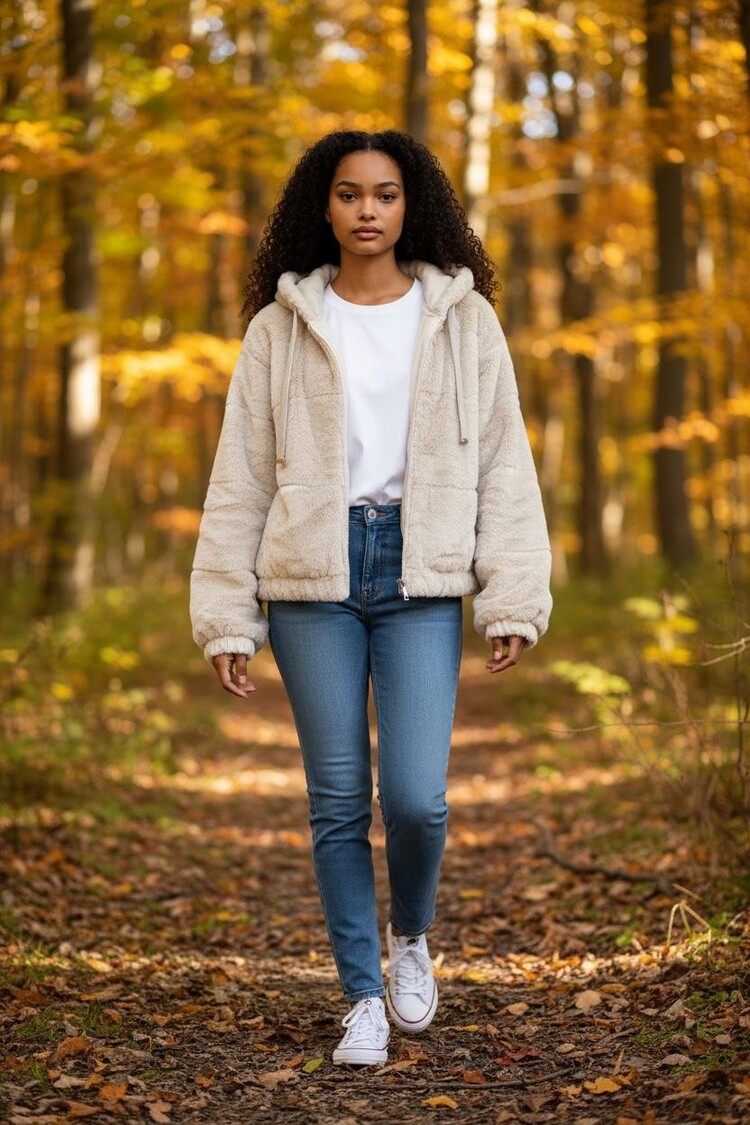 Plush Hooded Faux Fur Jacket