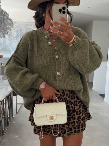 Paris Plush Knit Button Cardigan - Olive