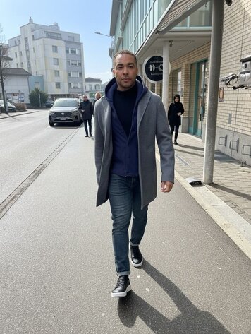 Italy Single Breasted Top Coat- Grey With Navy