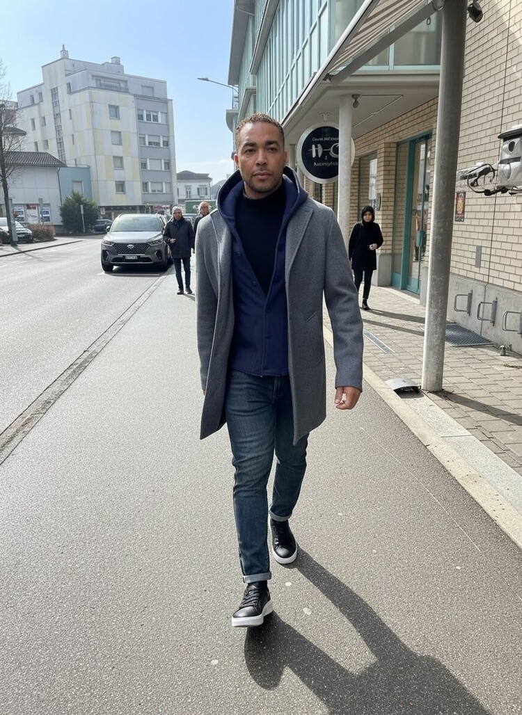 Italy Single Breasted Top Coat- Grey With Navy