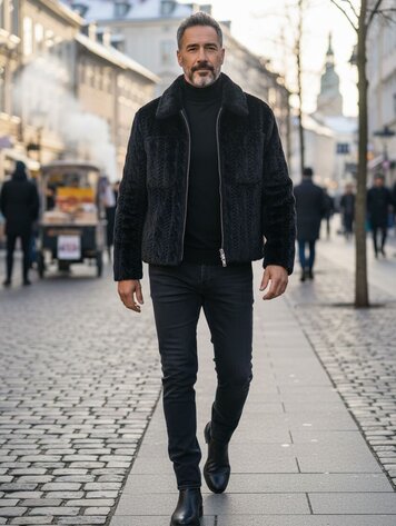 Paris Shadow Pelt Zip Jacket- Black QQ480S38-1