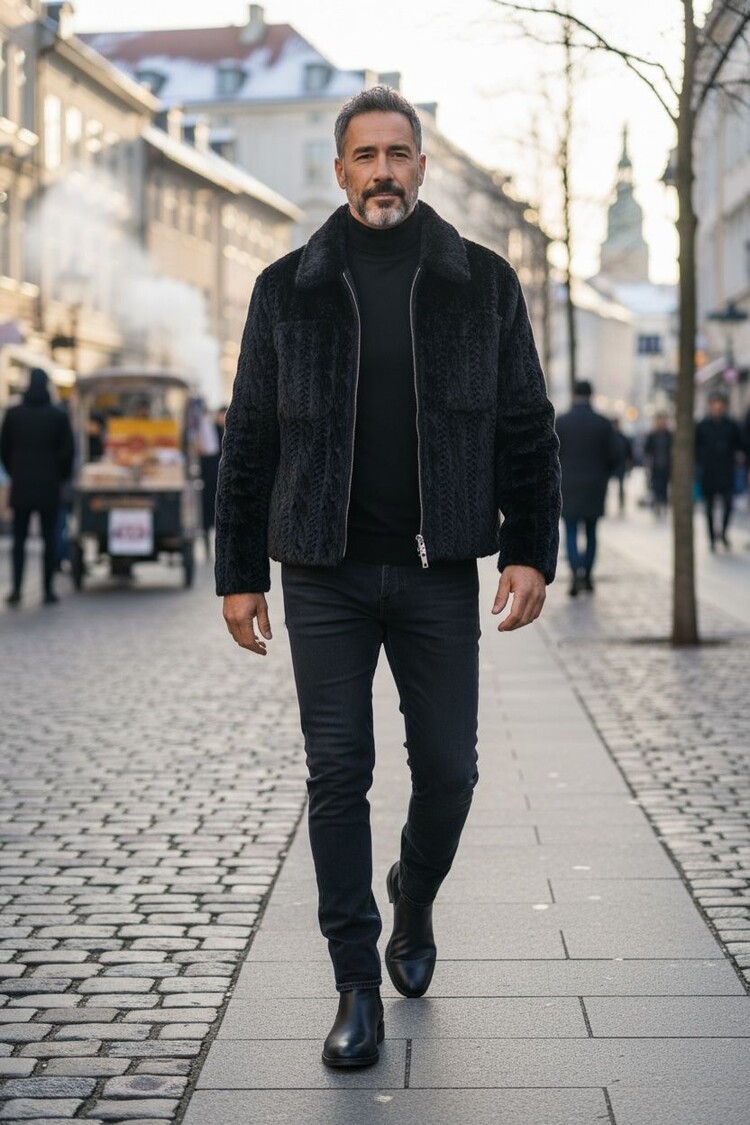 Paris Shadow Pelt Zip Jacket- Black QQ480S38-1