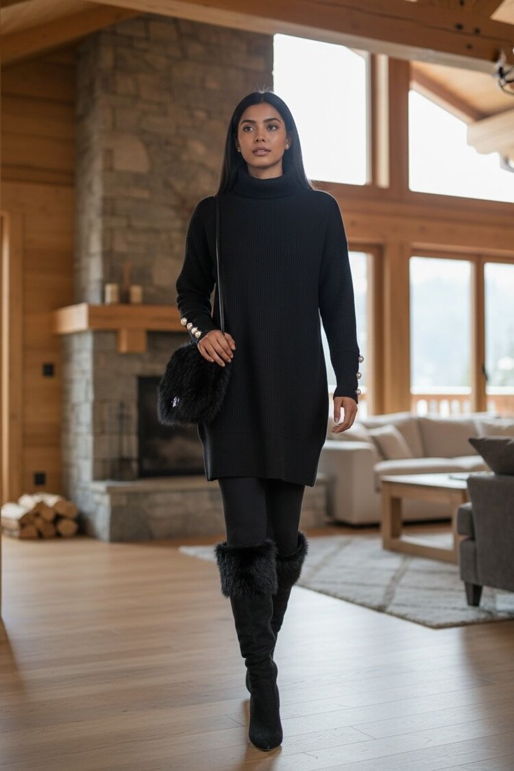 Paris Pearl Detail Cozy Dress 18099-2