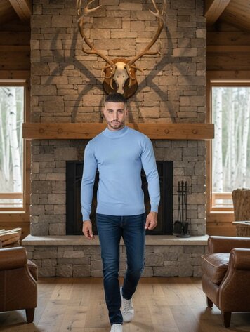 Paris High Neck Sweater - Sky Blue M050