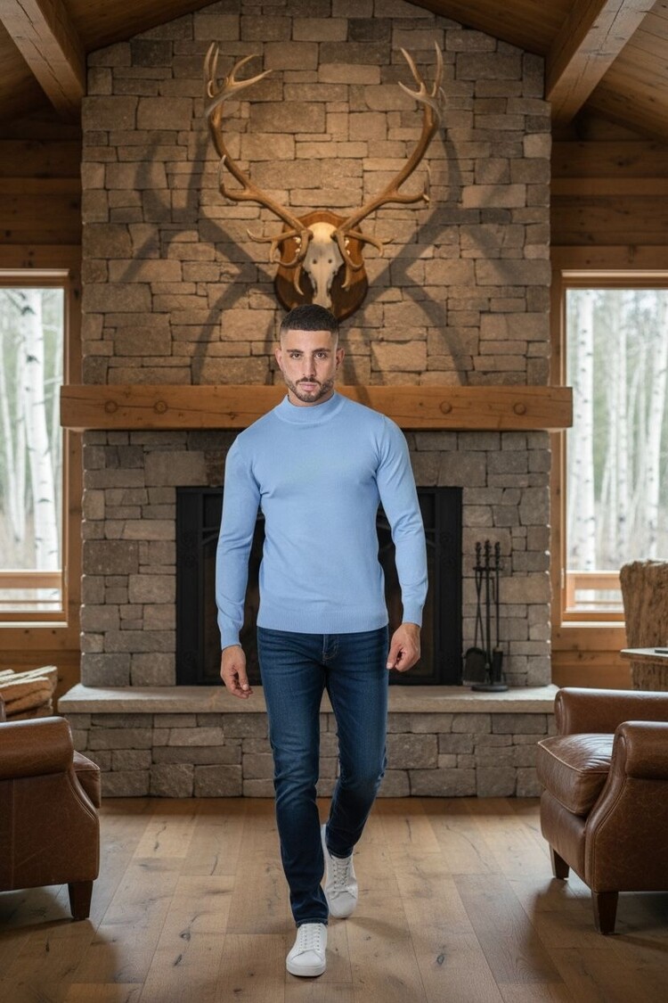 Paris High Neck Sweater - Sky Blue M050