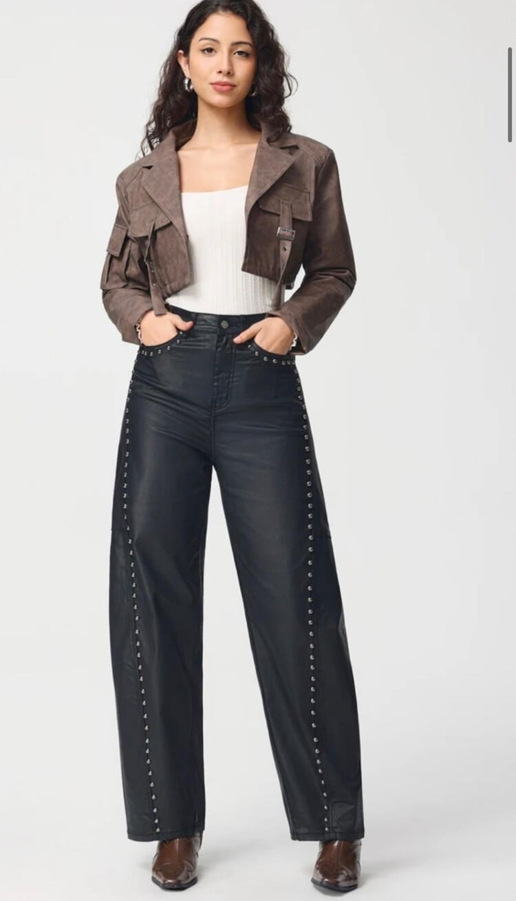 Paris Black Coated Studded Balloon Pants JW8779