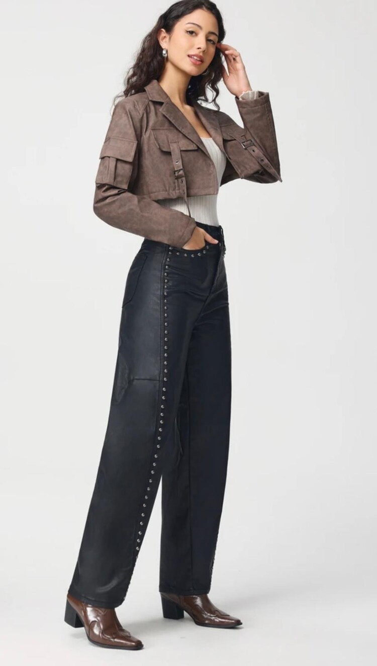 Paris Black Coated Studded Balloon Pants JW8779