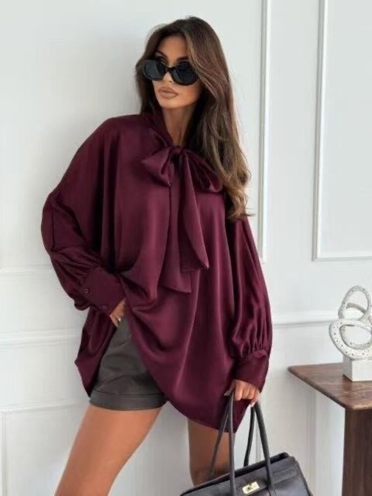 Paris Luxury Tie-Neck Blouse - Wine