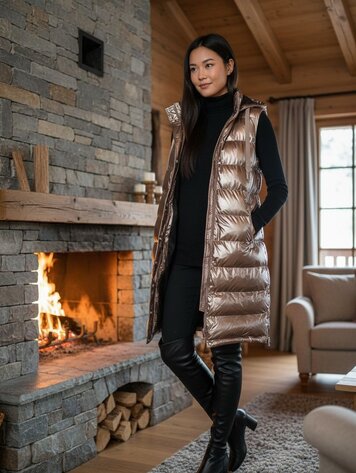 Paris Long Hooded Puffer Vest- Bronze