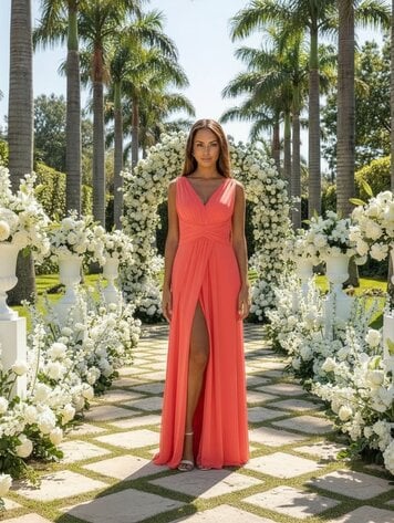 Paris Long Dress 2477-Coral *ONE SIZE