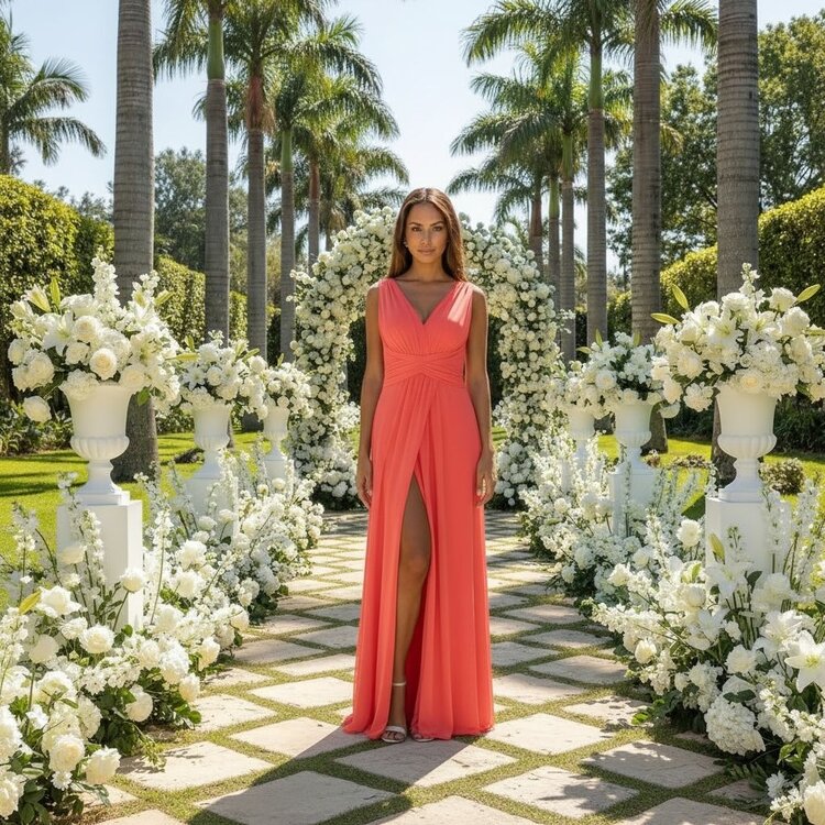 Paris Long Dress 2477-Coral *ONE SIZE