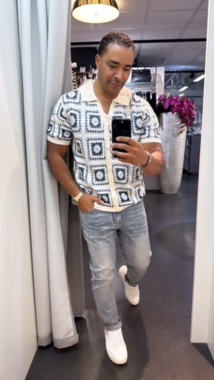 Paris Retro Crochet Polo-Navy,Beige, Lt Blue