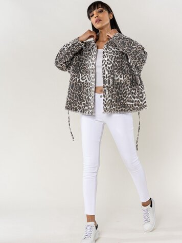 Paris Oversized Jeans Jacket-Brown Leopard S562-75