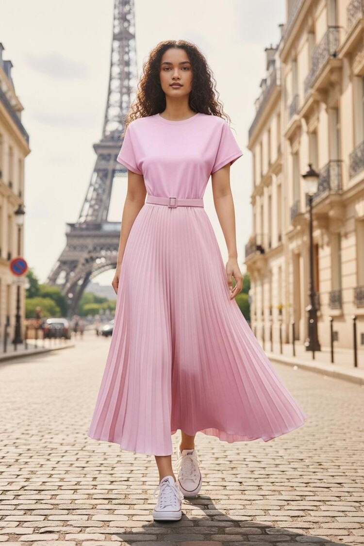Paris Pleated Viscose Dress