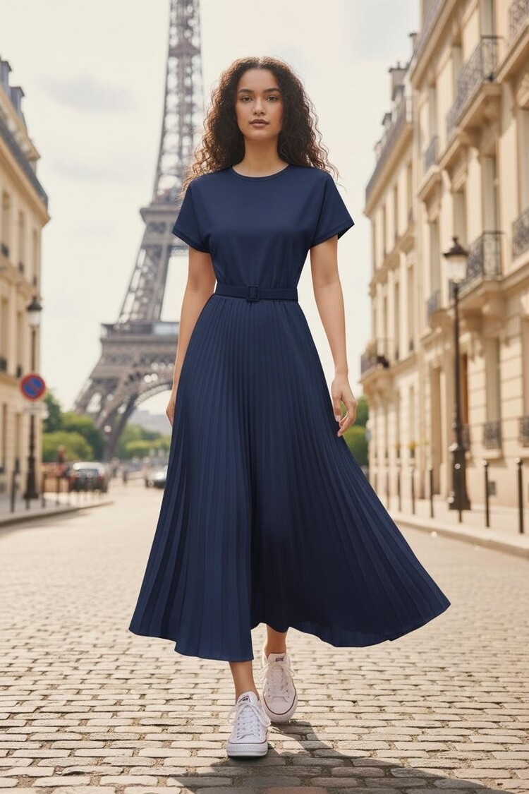 Paris Pleated Viscose Dress