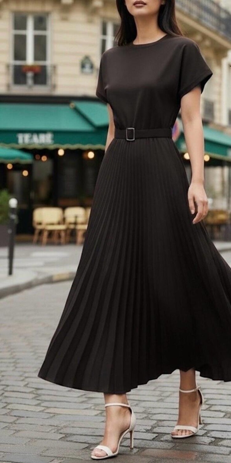 Paris Pleated Viscose Dress