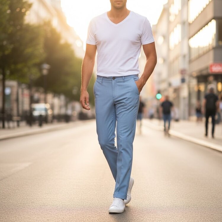 Italy Trousers W/ Cuffs -Light Blue PD3JJCS