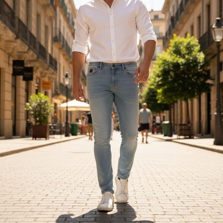 Italy Superflex Light Wash Jeans-FM904