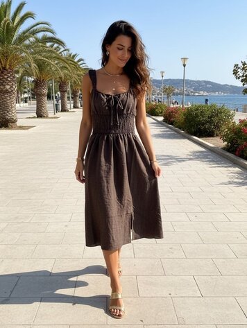 USA Sleeveless Smocked Waist Midi Dress-DX46429