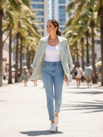 USA Twill Roll Tab Sleeve Long Blazer Jacket-930926