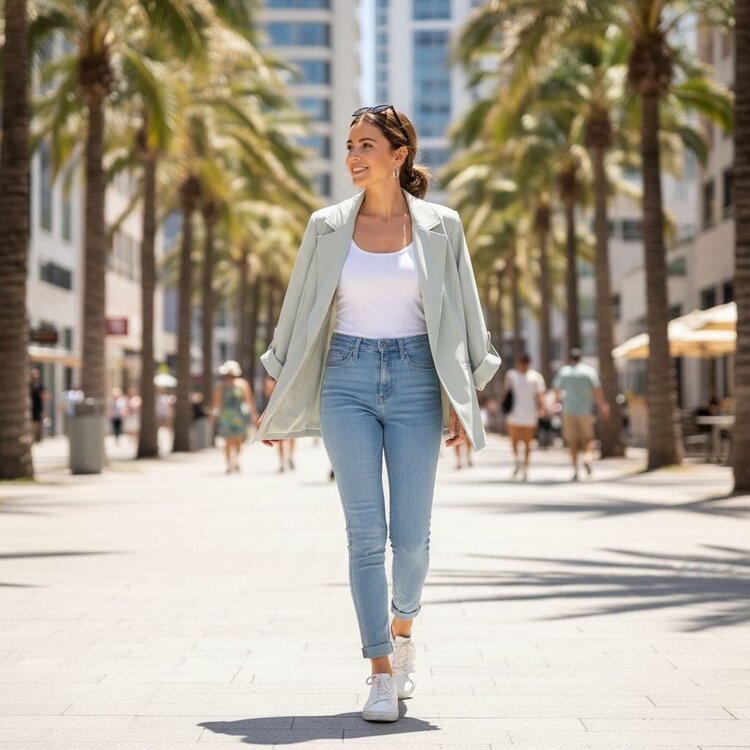 USA Twill Roll Tab Sleeve Long Blazer Jacket-930926