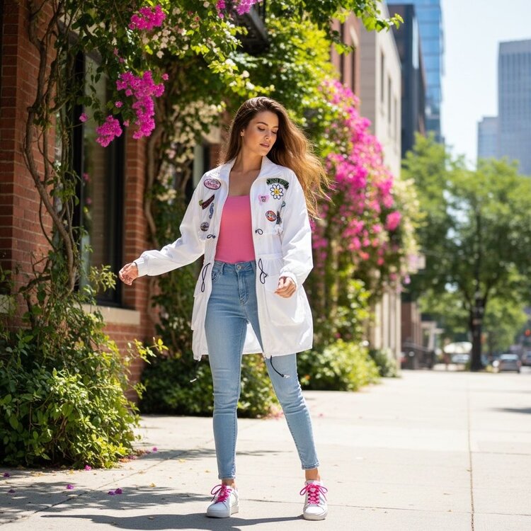 USA White Funky Zipper Trench