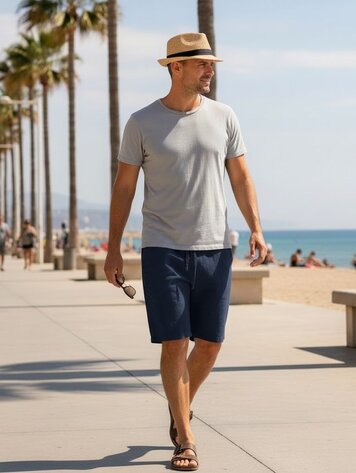 Paris Viscose/Linen Shorts- Navy Blue X26132