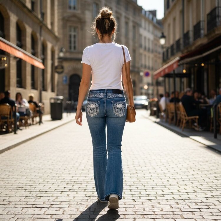 USA Womens Jeans Bling Skull Rider