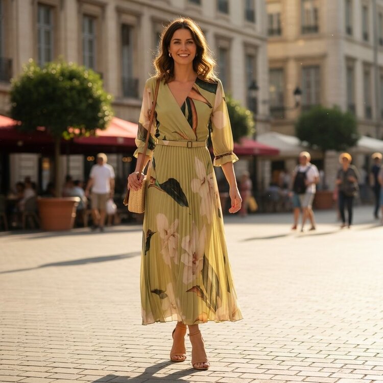Paris Plissee Dress -Lime