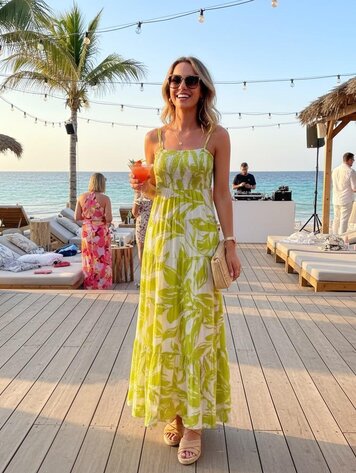 USA Floral Printed Maxi Dress- Chartreuse