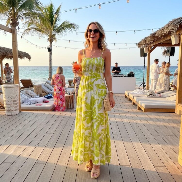 USA Floral Printed Maxi Dress- Chartreuse