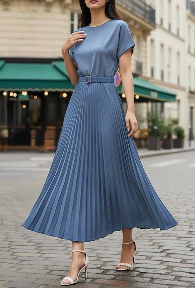 Paris Pleated Viscose Dress