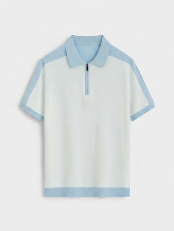 Paris Viscose Polo -White W/Light Blue M685-14