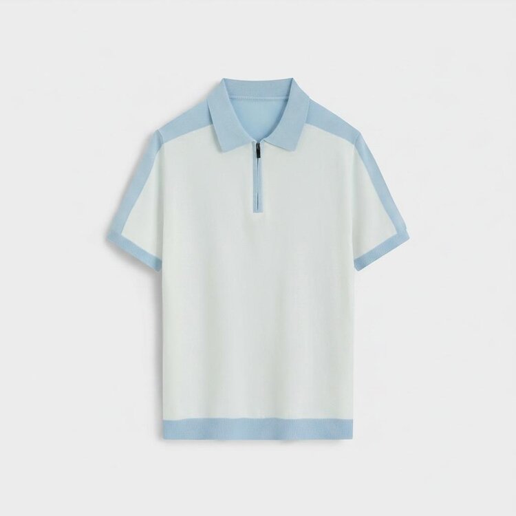 Paris Viscose Polo -White W/Light Blue M685-14