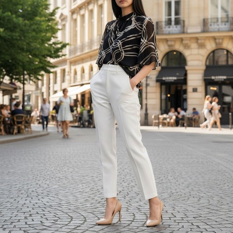 Printed Blouse W/Romantic,Chic & Trendy Sleeves-Chain Loop Keyhole