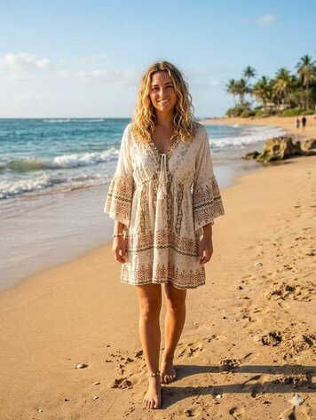 Paris Boho tunic dress beige/gold (hand made)