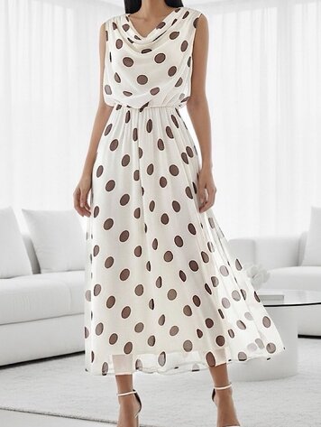 Paris Polka Dot Draped midi Dress - Cream
