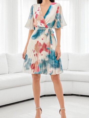 Paris Pleated Chiffon Wrap Midi Dress -Sand & Sky