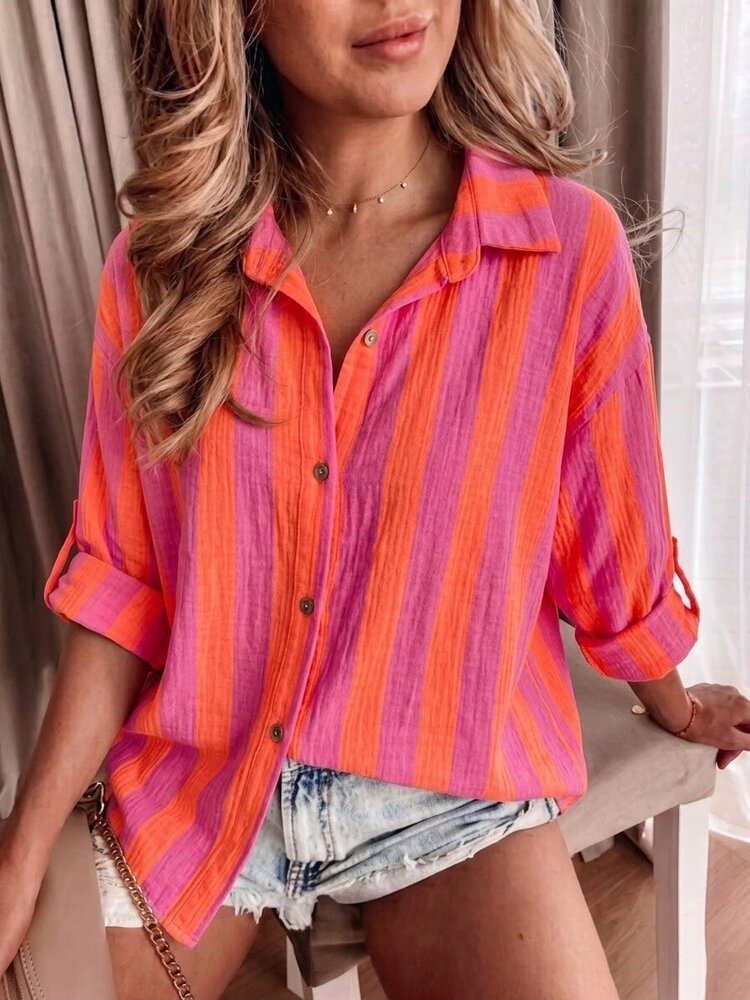 Paris Candy Stripe Muslin Top - Lila & Pink  26135