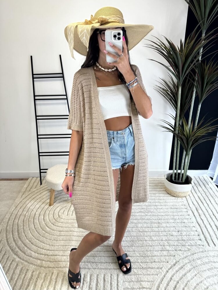 Paris Crochet Open-Front Cardigan-Gold