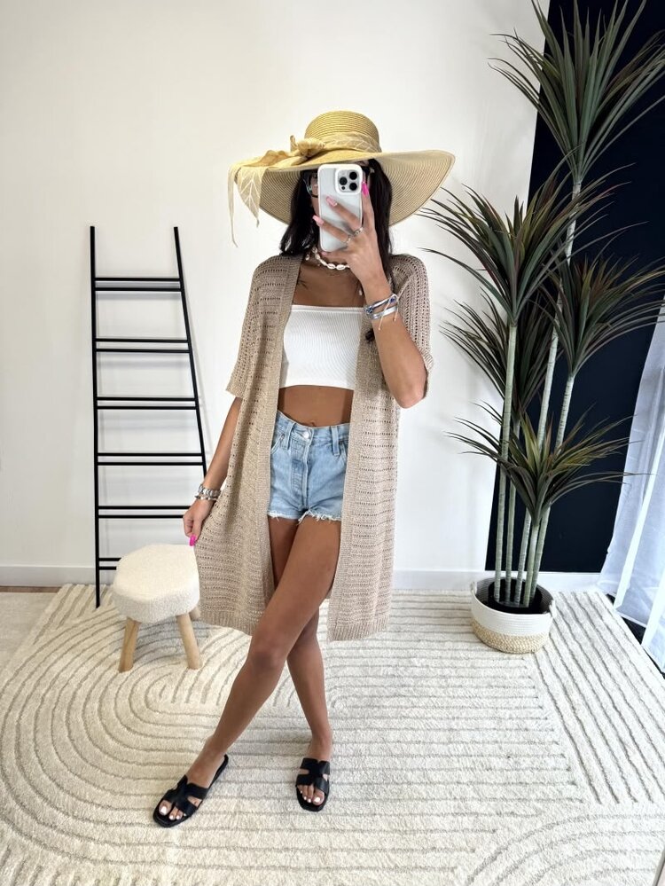 Paris Crochet Open-Front Cardigan-Gold
