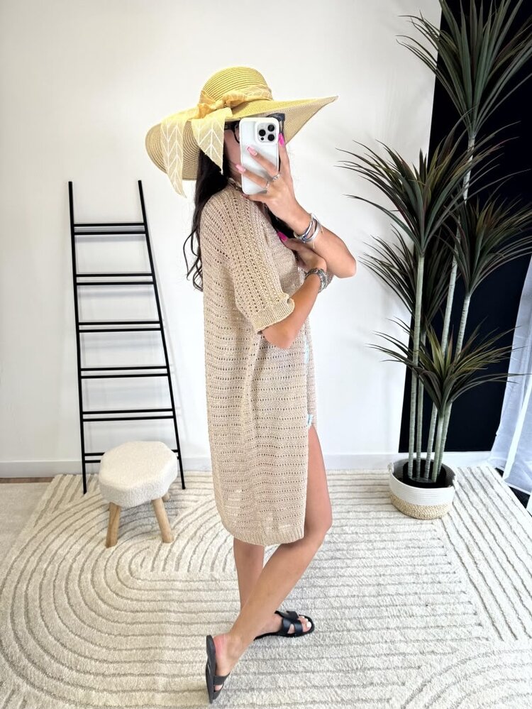 Paris Crochet Open-Front Cardigan-Gold