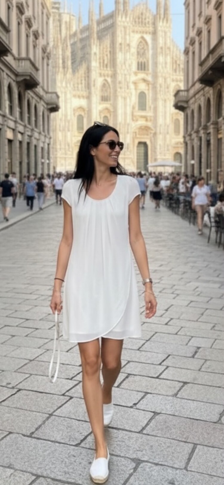 Italy Pleated Cap-Sleeve Chiffon Dress-White