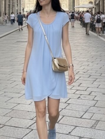 Italy Pleated Cap-Sleeve Chiffon Dress-Light Blue