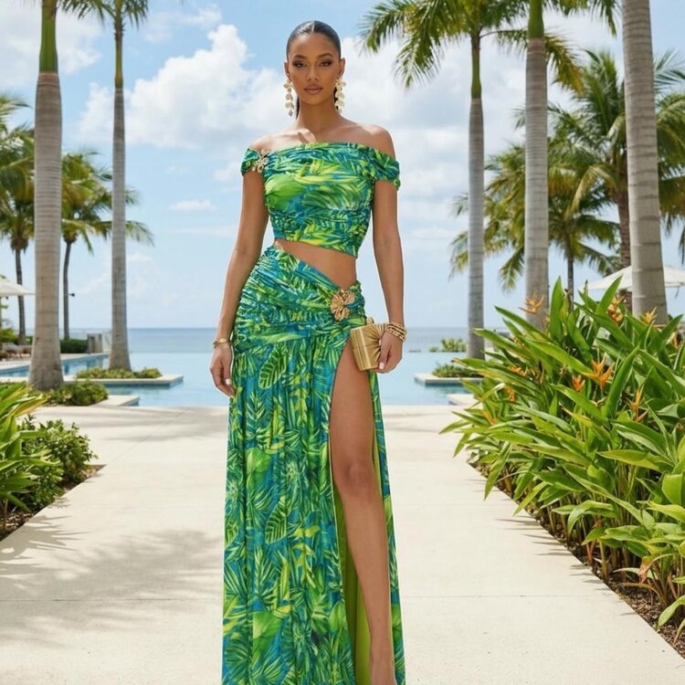 USA Tropical Breeze Two-Piece Set CC6691-1 - Green Multi