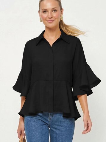 USA 3/4  Flutter Sleeve Top VB9057 Black