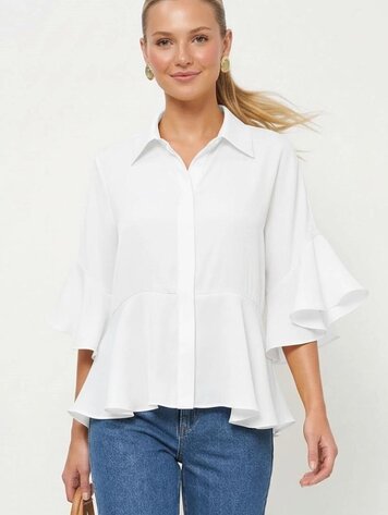 USA 3/4 Flutter Sleeve Blouse Off White VB9057