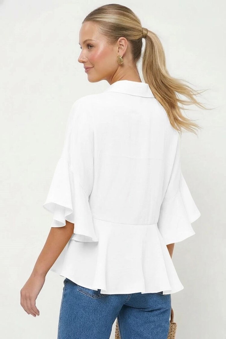 USA 3/4 Flutter Sleeve Blouse Off White VB9057